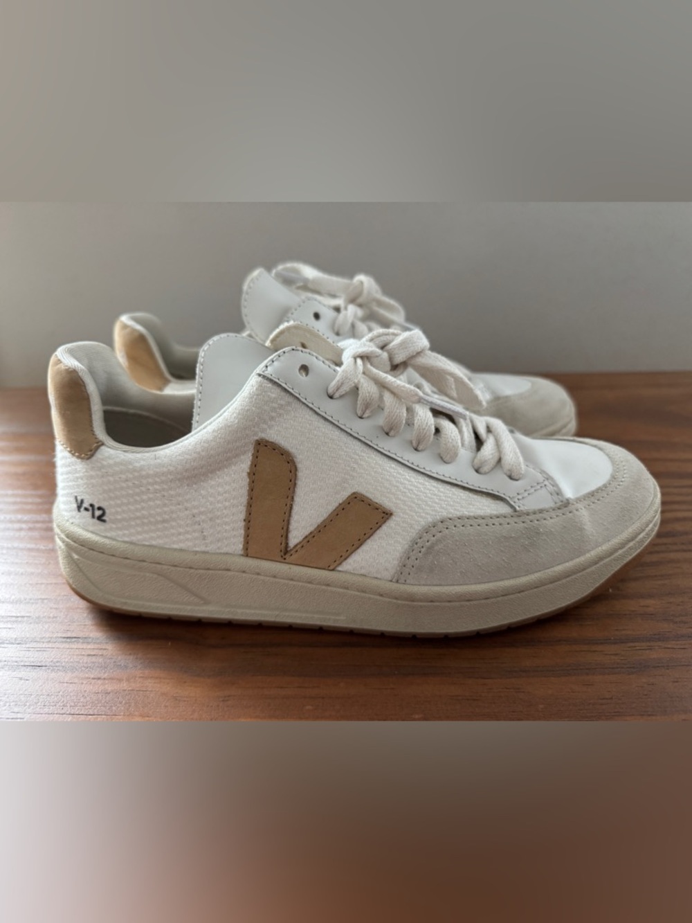 Veja V-12 B Mesh White Desert Mesh and Suede Sneakers - Picture 4 of 10